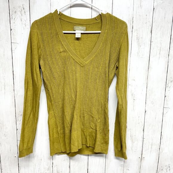 The Territory Ahead Sweater Women’s Sz Large Golden Yellow V-Neck Pullover Knit - Picture 1 of 4